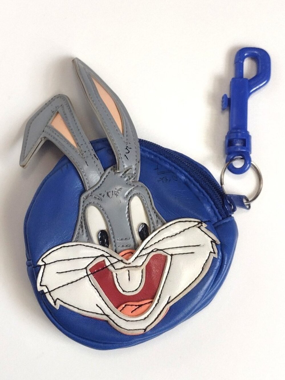 Vintage Bugs Bunny Coin Purse w/Belt Loop Clip Blue Round '90 Looney Tunes Merch